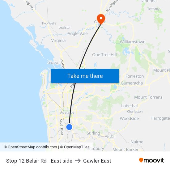 Stop 12 Belair Rd - East side to Gawler East map