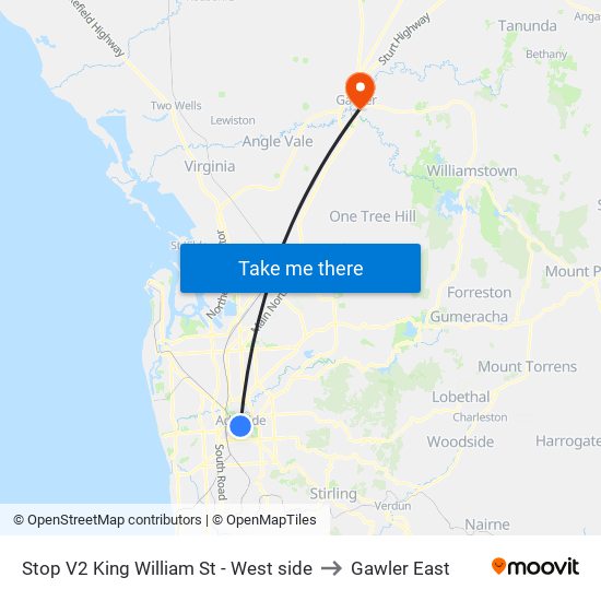 Stop V2 King William St - West side to Gawler East map