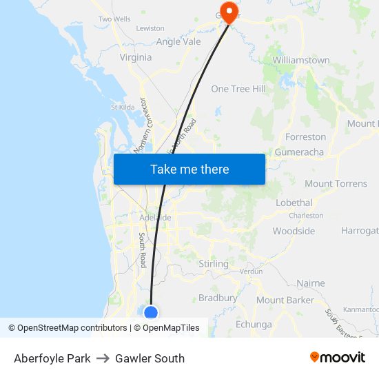 Aberfoyle Park to Gawler South map