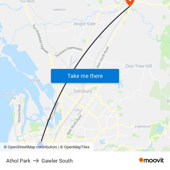 Athol Park to Gawler South map