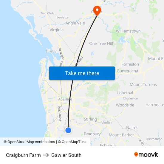 Craigburn Farm to Gawler South map