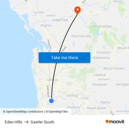 Eden Hills to Gawler South map