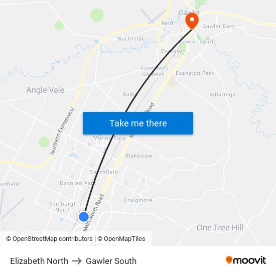 Elizabeth North to Gawler South map