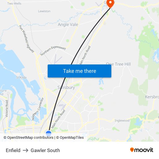 Enfield to Gawler South map