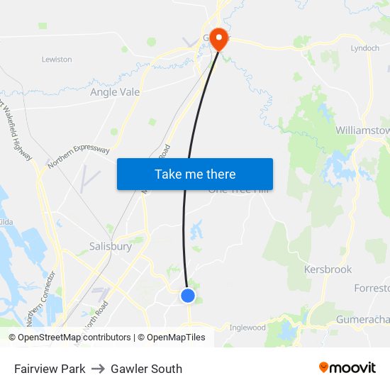 Fairview Park to Gawler South map