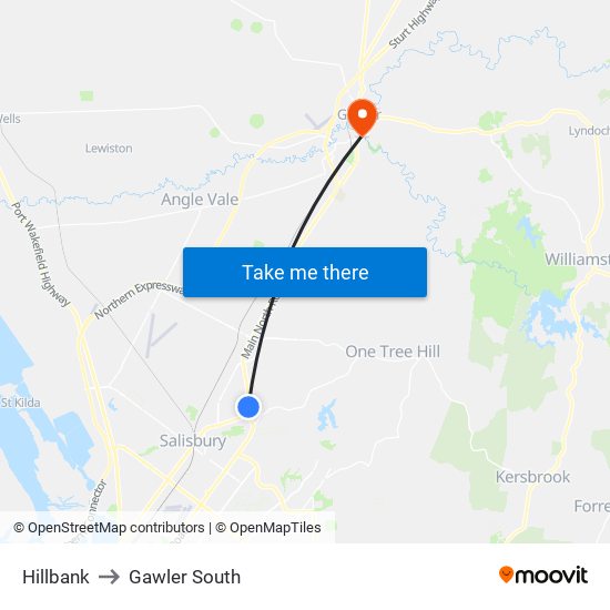 Hillbank to Gawler South map