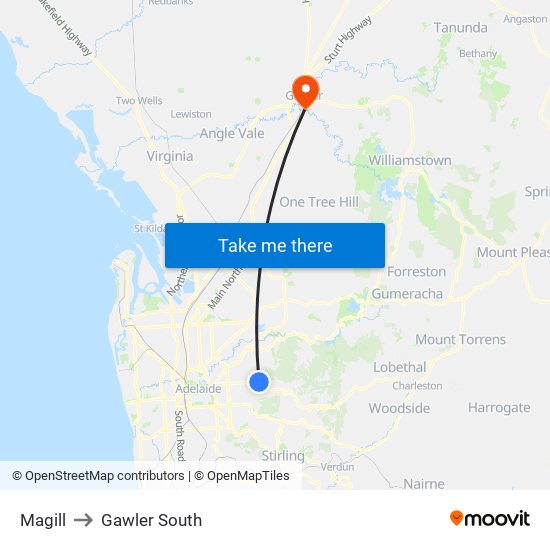 Magill to Gawler South map