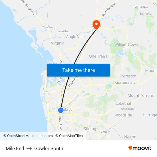 Mile End to Gawler South map