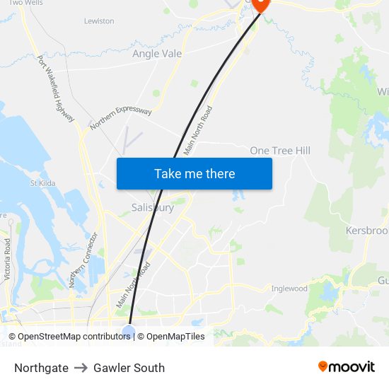 Northgate to Gawler South map
