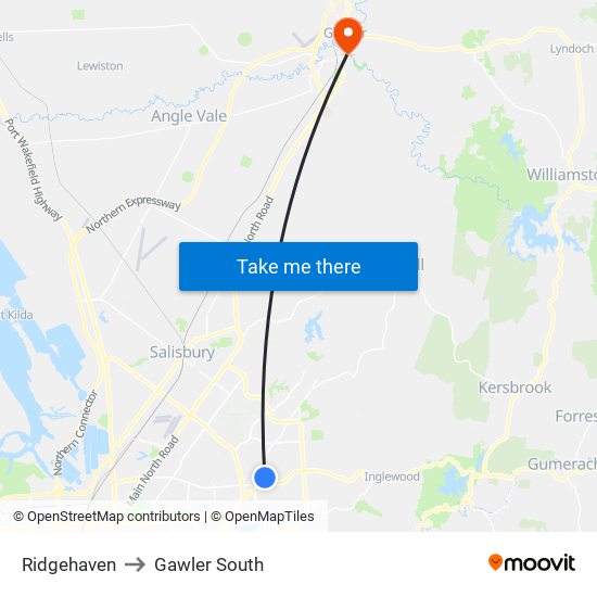 Ridgehaven to Gawler South map