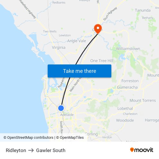Ridleyton to Gawler South map