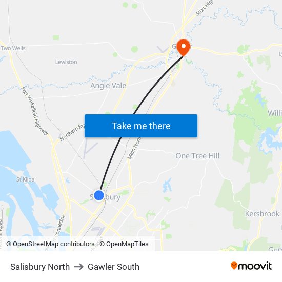 Salisbury North to Gawler South map