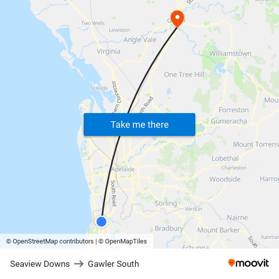 Seaview Downs to Gawler South map