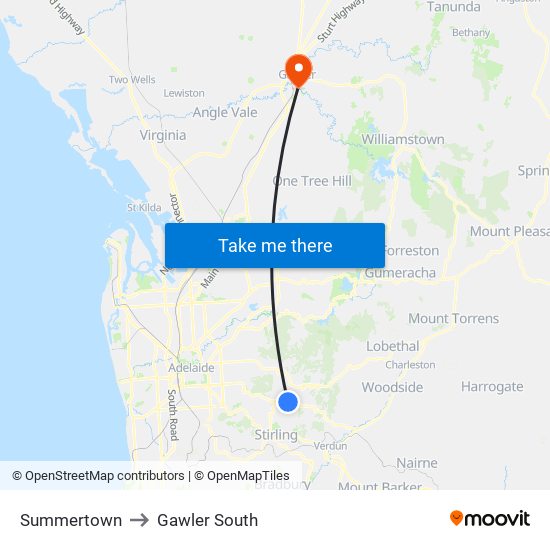 Summertown to Gawler South map