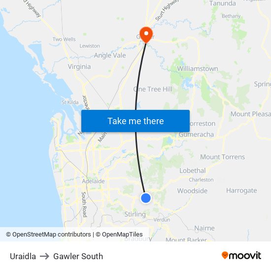 Uraidla to Gawler South map