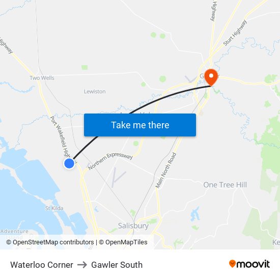 Waterloo Corner to Gawler South map