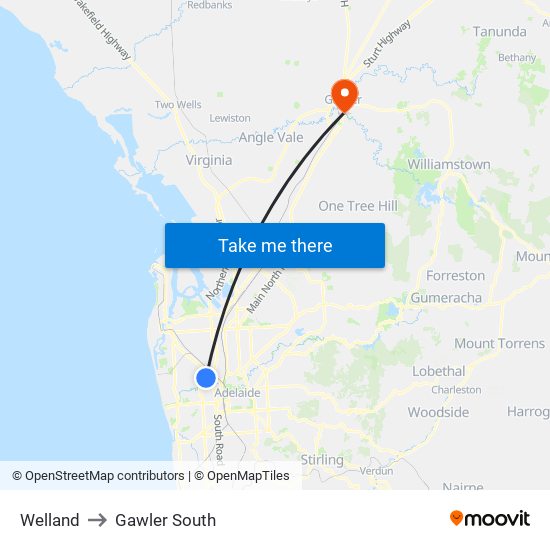 Welland to Gawler South map