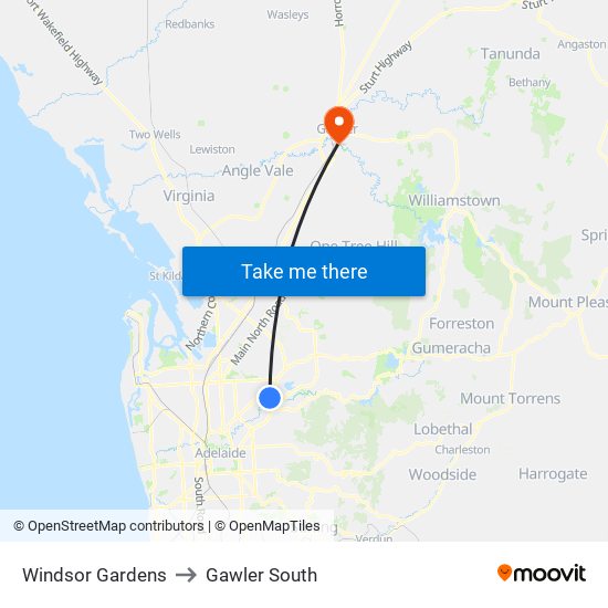 Windsor Gardens to Gawler South map