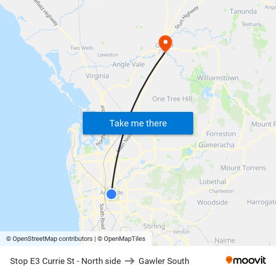 Stop E3 Currie St - North side to Gawler South map