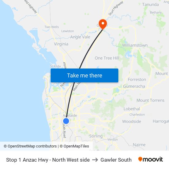 Stop 1 Anzac Hwy - North West side to Gawler South map