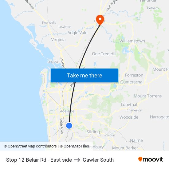 Stop 12 Belair Rd - East side to Gawler South map