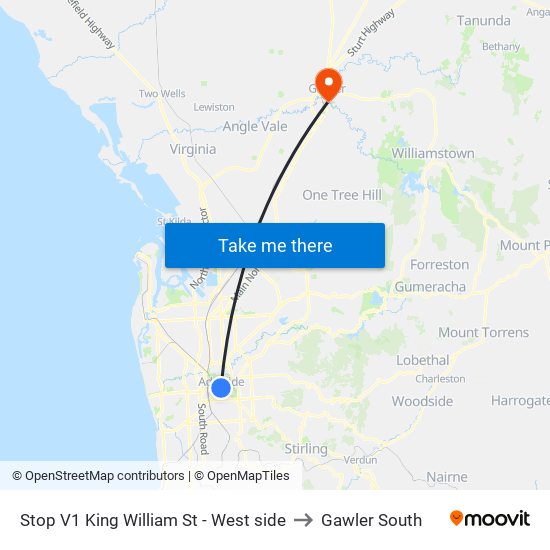 Stop V1 King William St - West side to Gawler South map