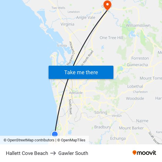 Hallett Cove Beach to Gawler South map