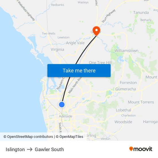 Islington to Gawler South map