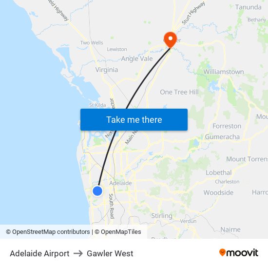 Adelaide Airport to Gawler West map