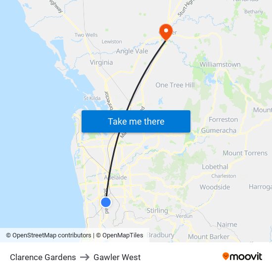 Clarence Gardens to Gawler West map