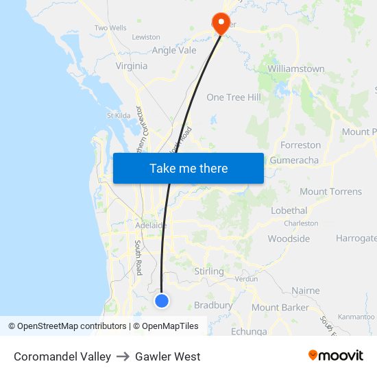 Coromandel Valley to Gawler West map