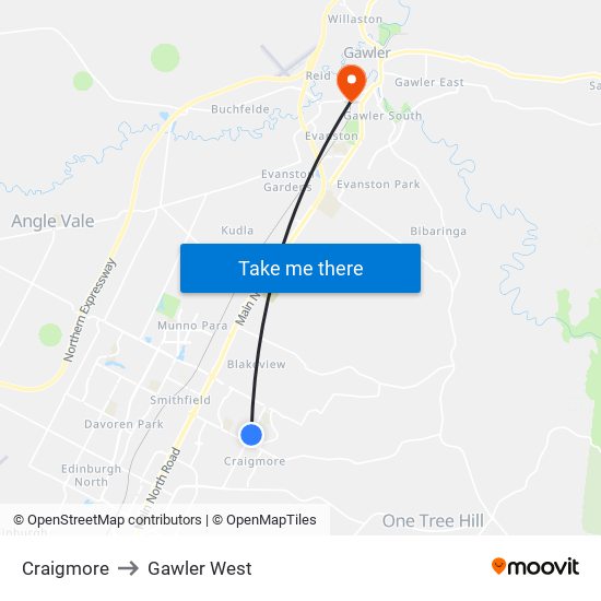 Craigmore to Gawler West map