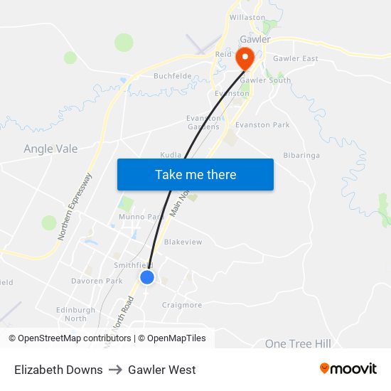 Elizabeth Downs to Gawler West map