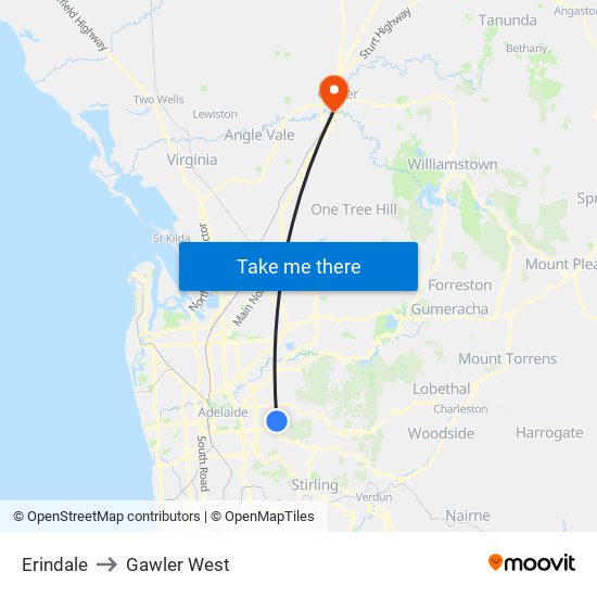 Erindale to Gawler West map