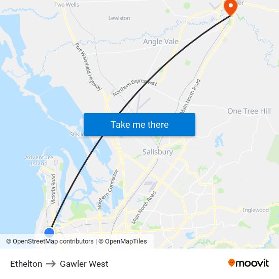 Ethelton to Gawler West map