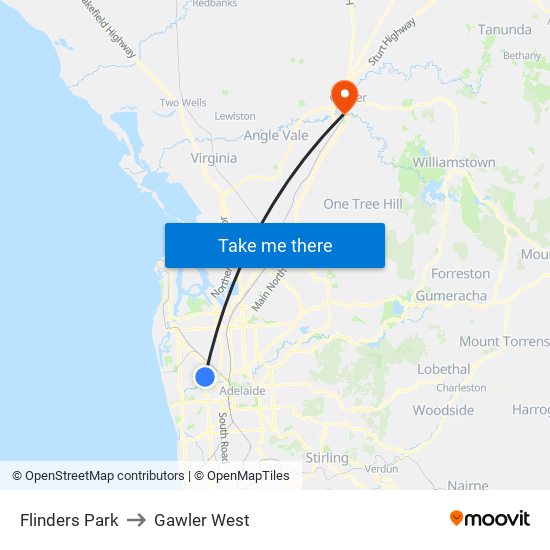 Flinders Park to Gawler West map