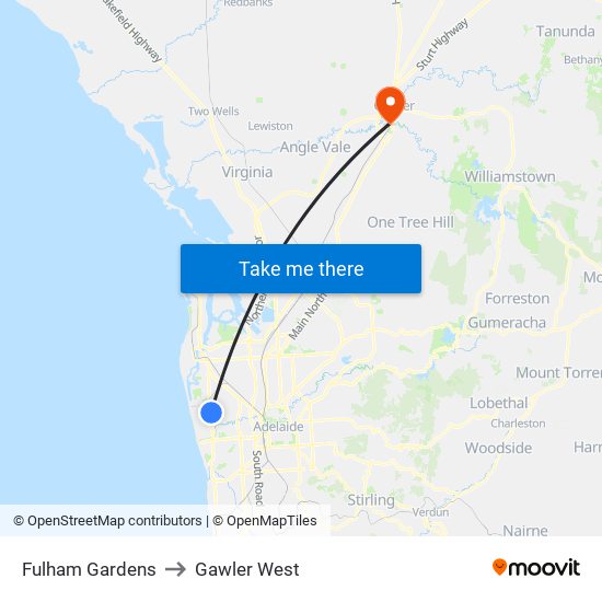 Fulham Gardens to Gawler West map