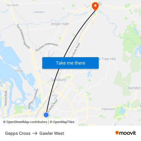 Gepps Cross to Gawler West map