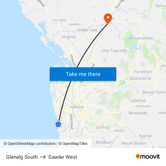 Glenelg South to Gawler West map