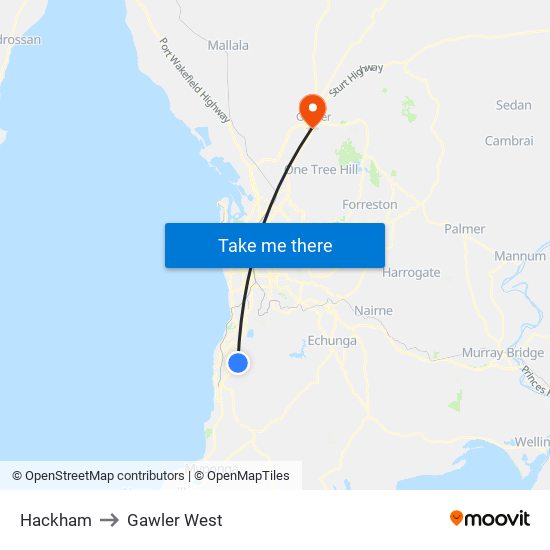 Hackham to Gawler West map