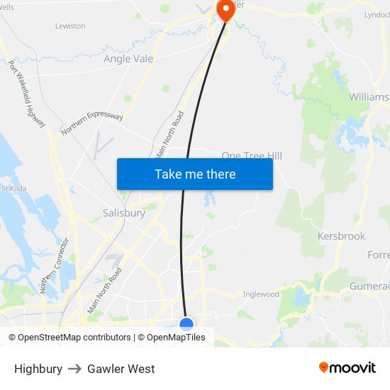 Highbury to Gawler West map