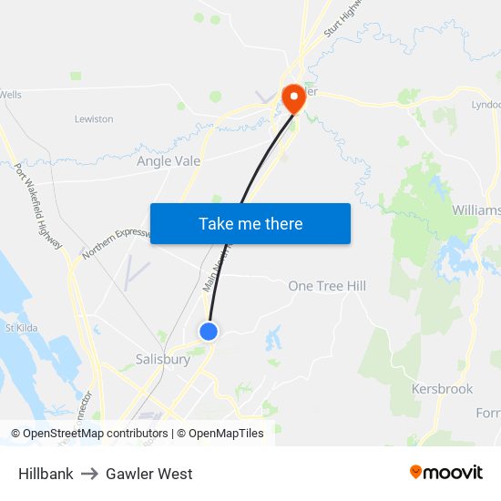 Hillbank to Gawler West map