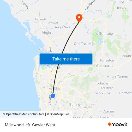 Millswood to Gawler West map