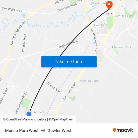 Munno Para West to Gawler West map