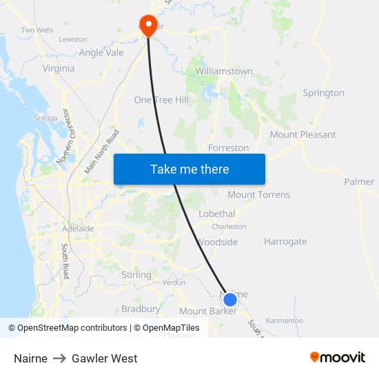 Nairne to Gawler West map