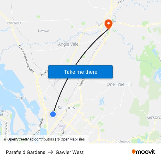 Parafield Gardens to Gawler West map