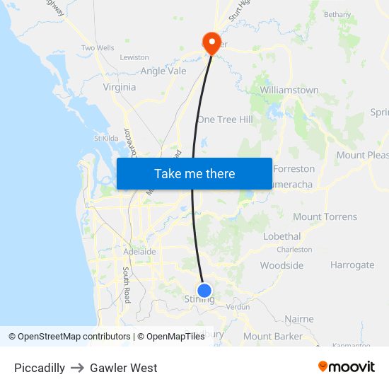 Piccadilly to Gawler West map