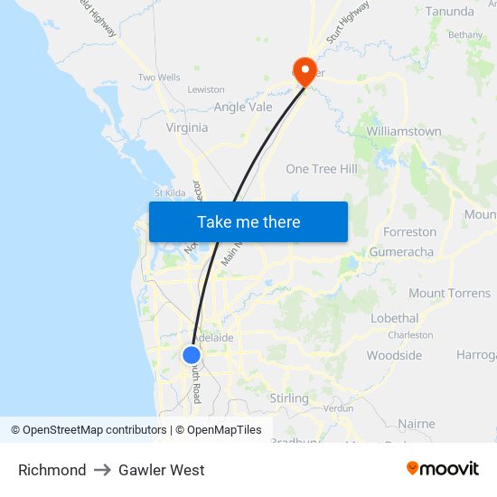 Richmond to Gawler West map