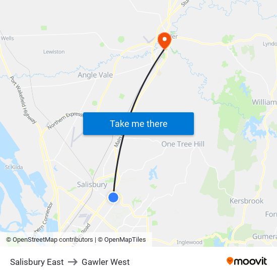 Salisbury East to Gawler West map