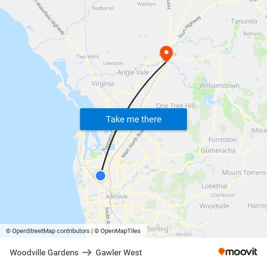 Woodville Gardens to Gawler West map